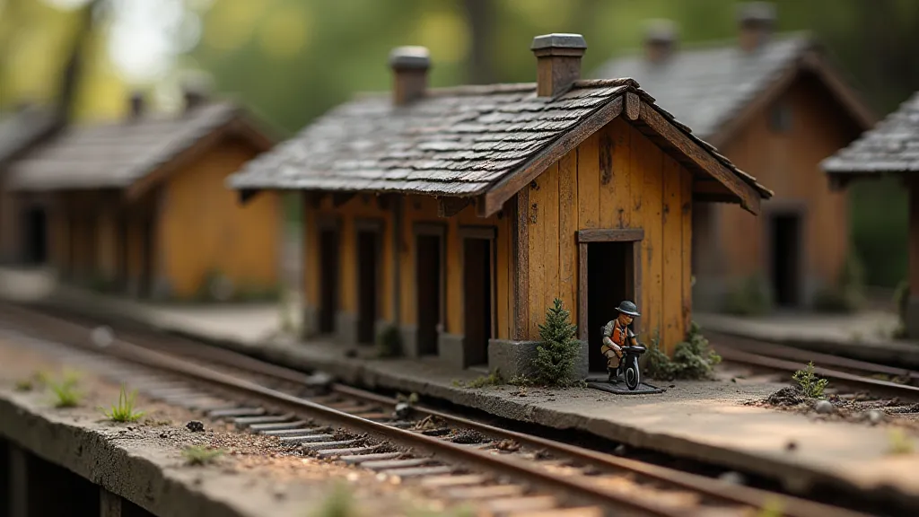 Weathered miniature depot close up