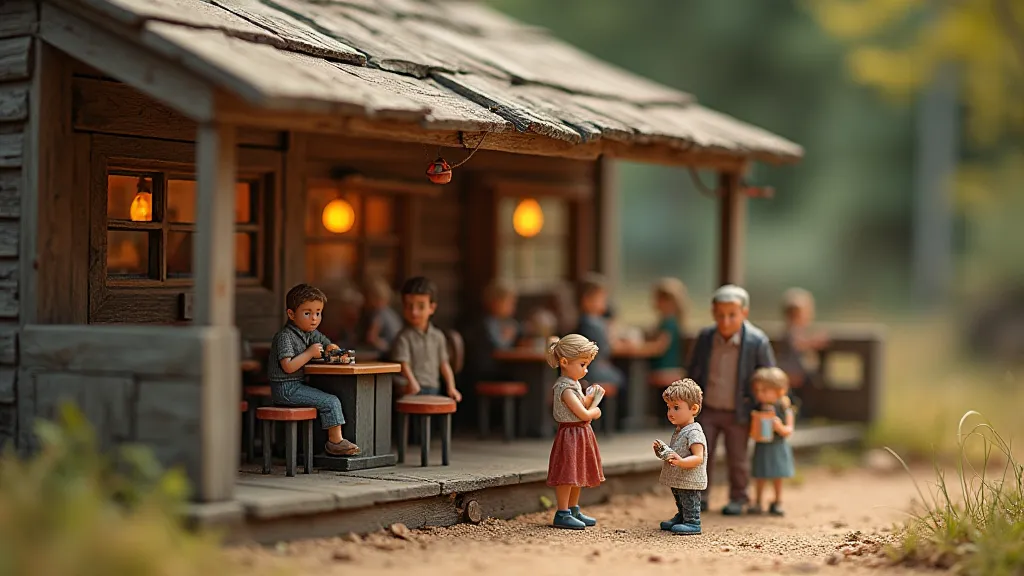 Miniature diner scene on a model railroad layout