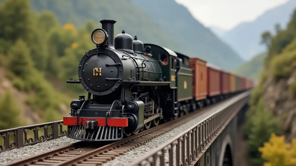 HO scale train on a bridge