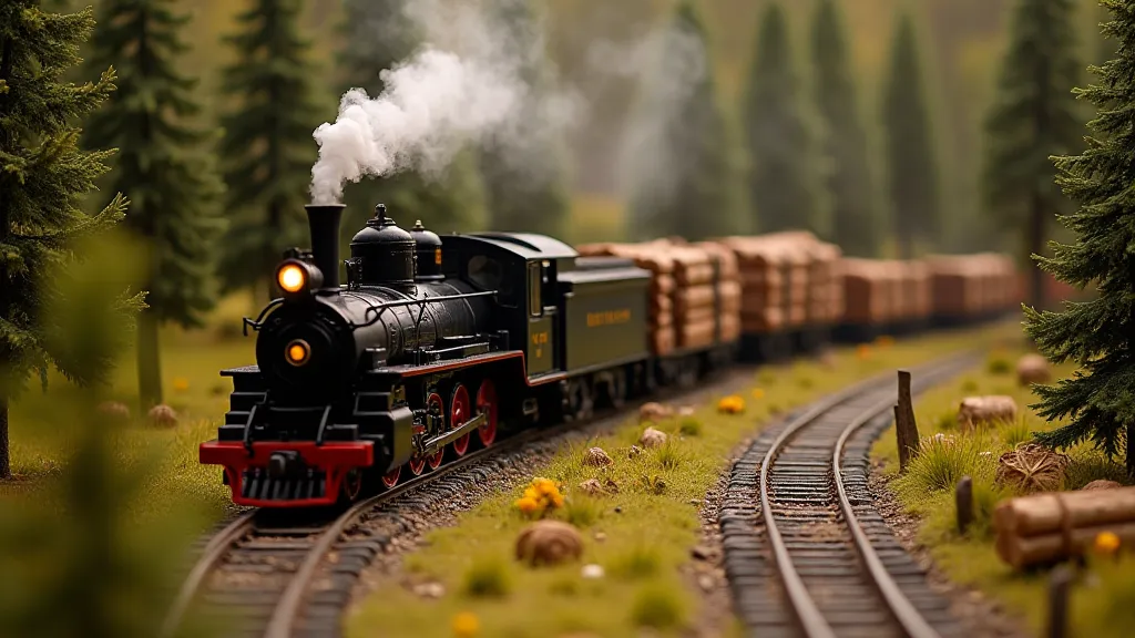 Detailed miniature railroad layout scene