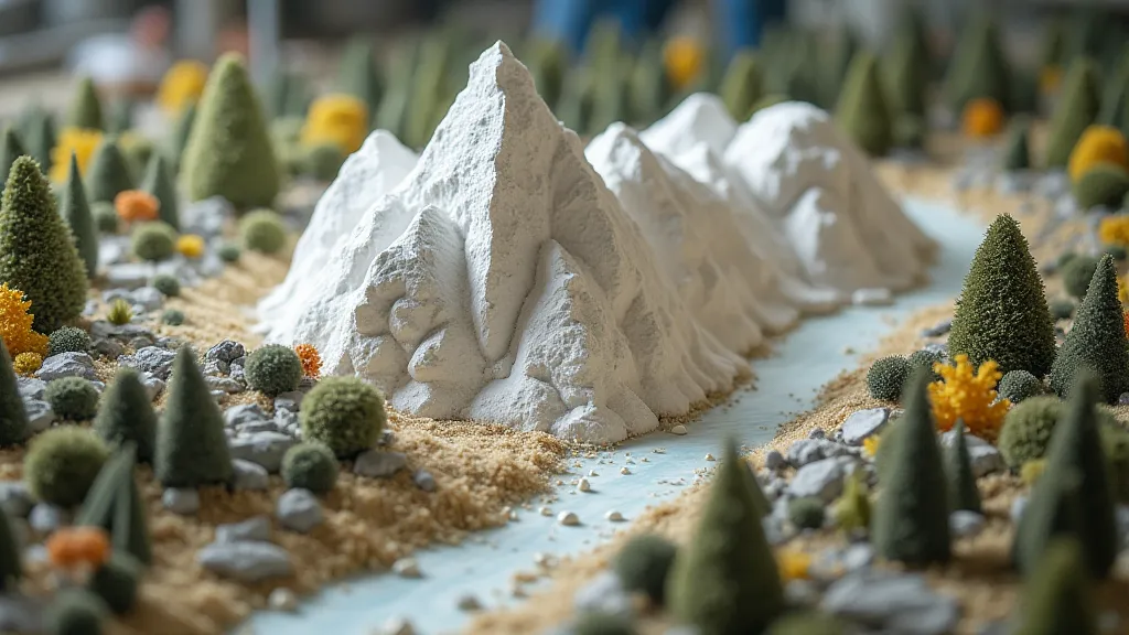 Model train layout with a mountain range