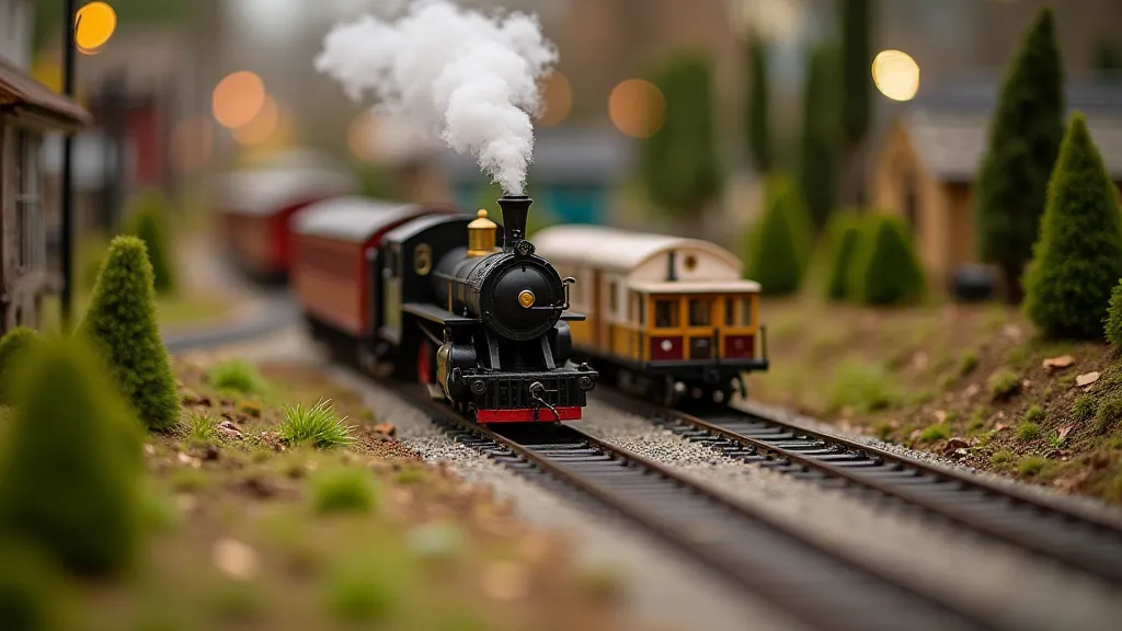 Detailed miniature railroad scene on a portable layout