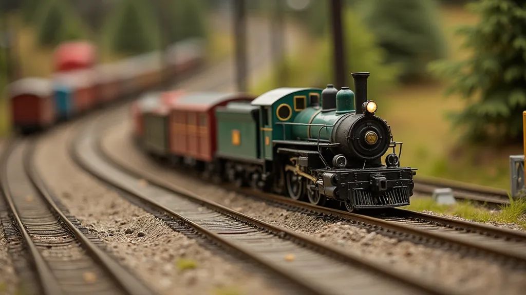 Model train locomotive switching cars in a yard