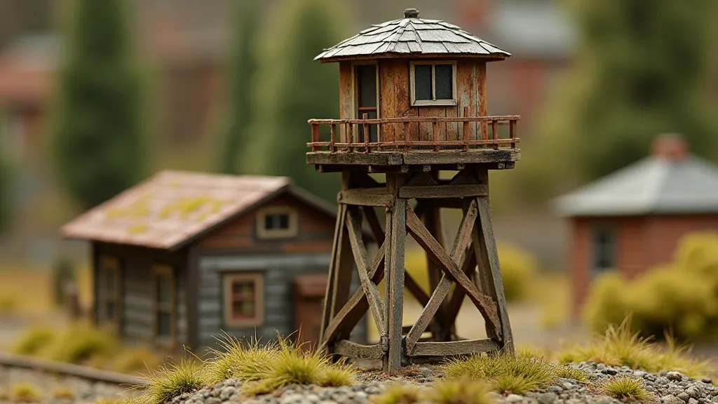 Miniature water tower on a model railroad layout